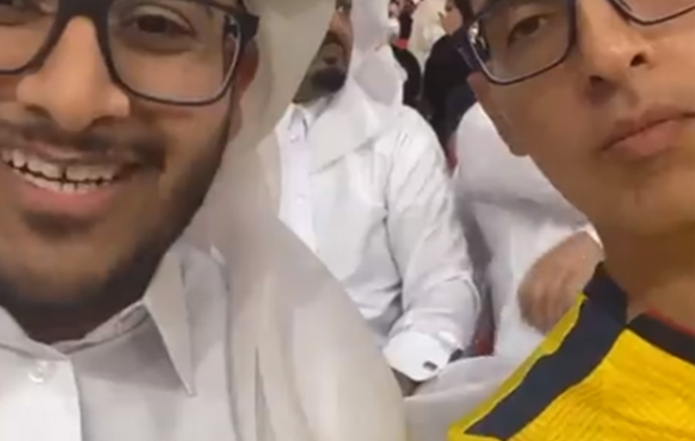 An unusual detail of Qatar and Ecuador fans in the stadium